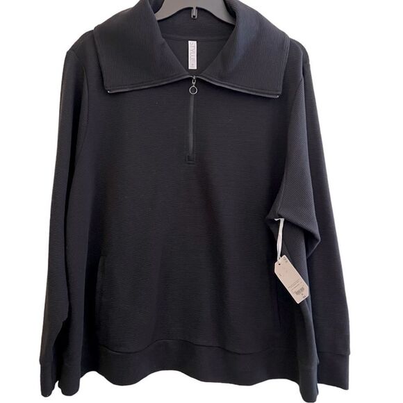 STYLUS 3X NWT🏷 Quarter-zip Black collared sweatshirt soft ribbed texture - Picture 1 of 11
